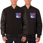 mlb new york rangers reversible wool and leather jacket in USA