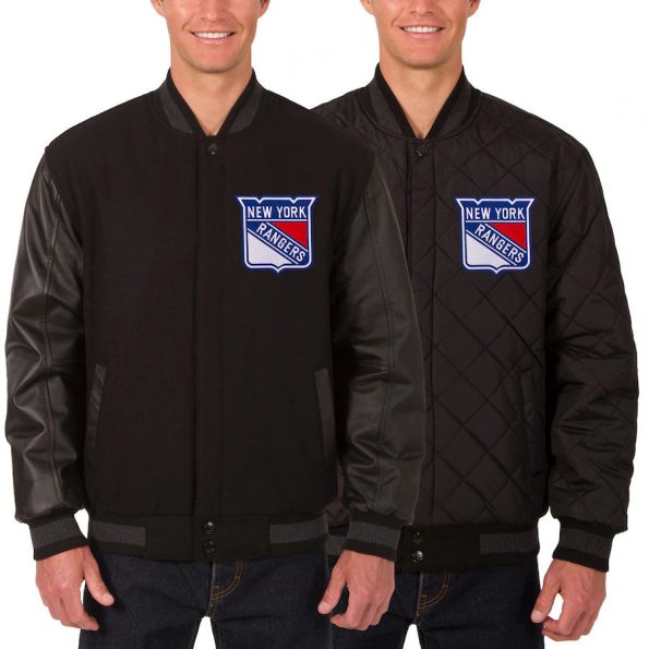 mlb new york rangers reversible wool and leather jacket in USA