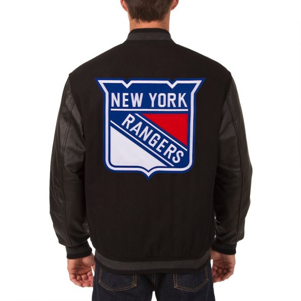 reversible rangers jacket with wool body and leather sleeves in USA