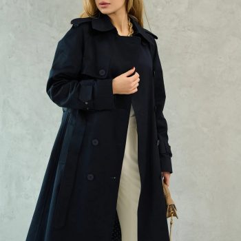 Stylish navy blue cotton trench coat for a classic look in USA