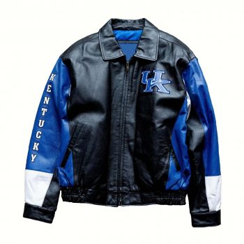 NCCA Kentucky Wildcats Black Blue Leather Jacket in usa
