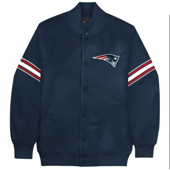 Shop New England Patriots Pick & Roll Bomber Satin Varsity Navy Jacket
