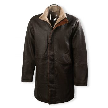 New Men's Vintage Double Stand Collar Leather Coat in USA