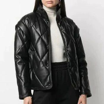 New women's black puffer leather jacket in USA