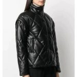 New-Women-Black-Puffer-Leather-Jacket