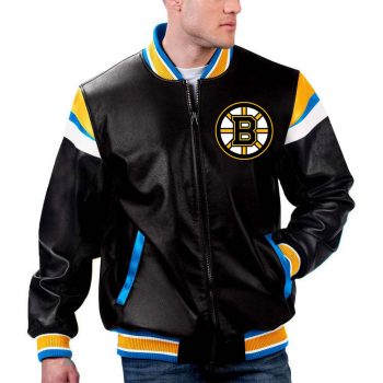 TJS NHL Boston Bruins Black Leather Jacket in France style