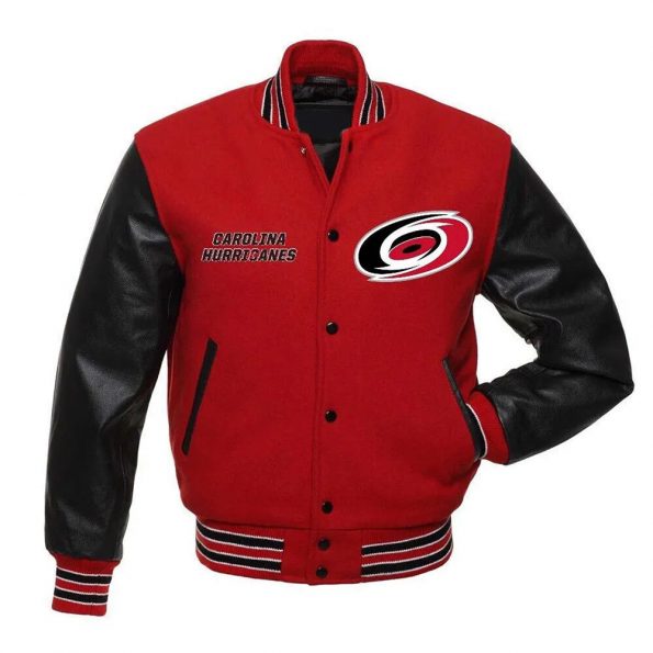 carolina hurricanes red and black varsity jacket