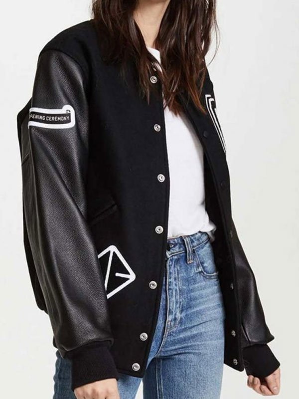 Opening-Ceremony-Black-Bomber-Jacket Opening Ceremony Black Letterman Women Jacket in USA