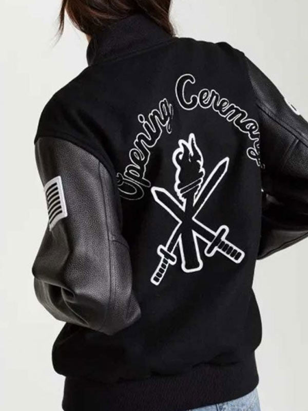 Opening-Ceremony-Black-Letterman-Jacket Women's Opening Ceremony black letterman jacket in France style