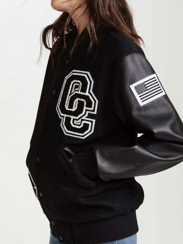 Opening-Ceremony-Black-Varsity-Bomber-Jacket Stylish women's varsity-style black jacket in United state market