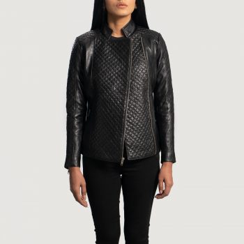 Orient Grain Quilted Black Leather Biker Jacket  in USA