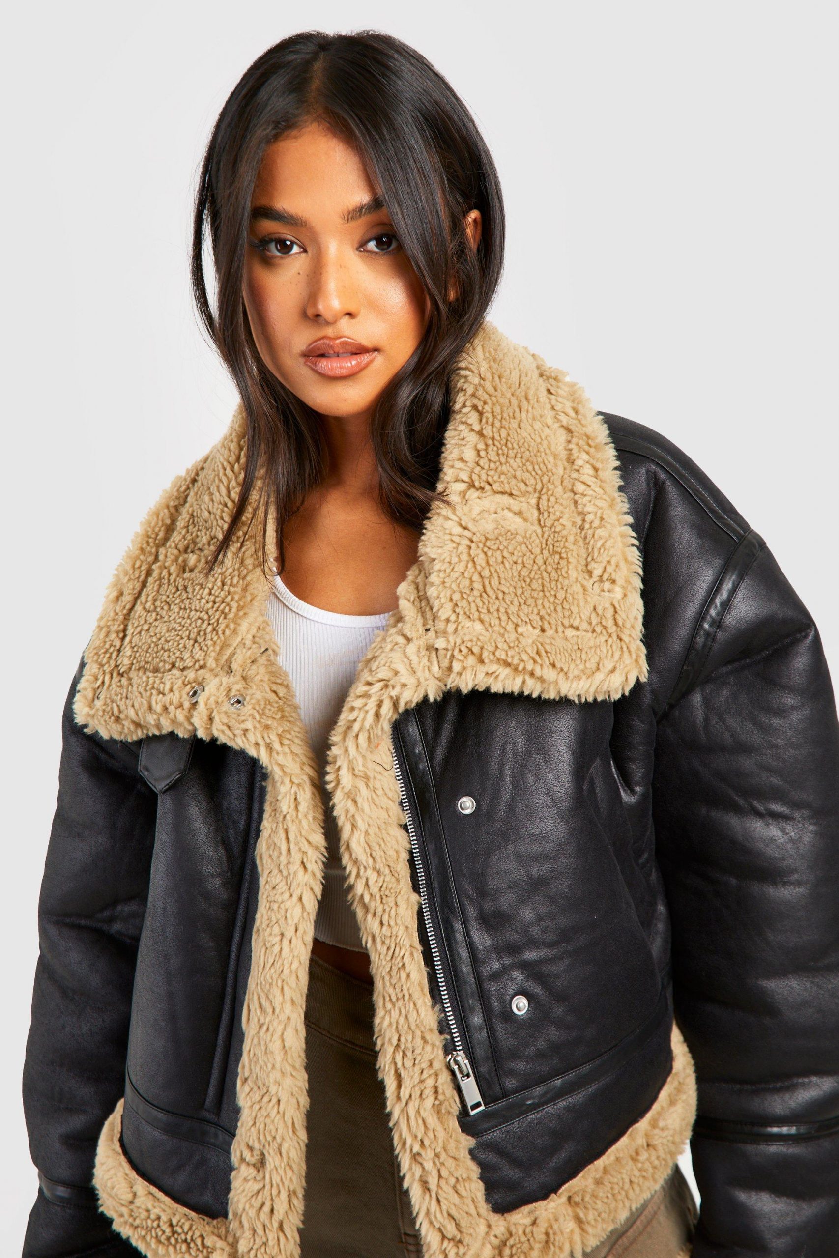female-black-petite-teddy-trim-aviator-jacket-_2 Our trim aviator jacket in USA