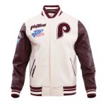Phillies jacket with logo and text on a white background in United State Market
