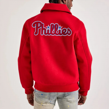 World Series Phillies jacket with bold graphic logos in American Style