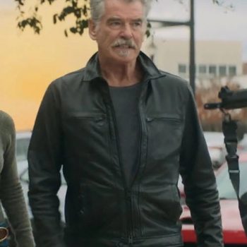 Leather jacket fashion on Pierce Brosnan from The Outlaws in American style