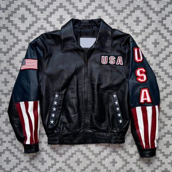 Shop Premium Black Biker Leather Jacket USA Flag