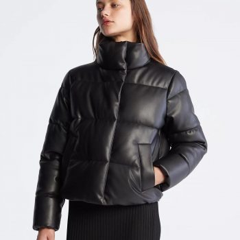 Stylish black puffer coat  in American style