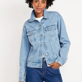 Blue classic jean jacket with front button closure in USA