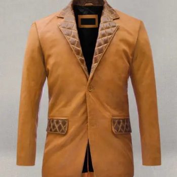 Harper Burnt Mustard Leather Blazer Front View in USA