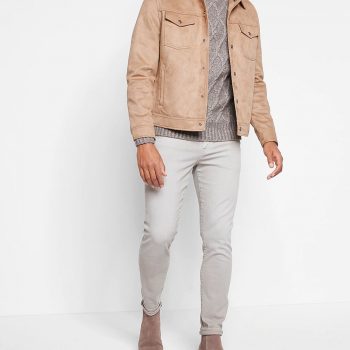 Real Suede Trucker Jacket in Cappuccino Color Leather Jacket in USA