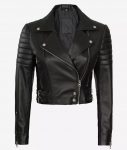 Premium Women’s Asymmetrical Black Cropped Moto Leather Jacket  in USA