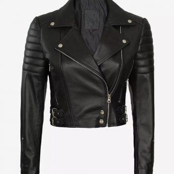 Premium Women’s Asymmetrical Black Cropped Moto Leather Jacket  in USA