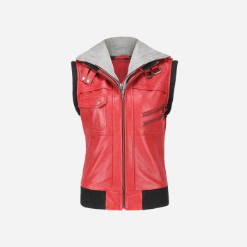 Elegant Women's Hooded Red Leather Jacket in usa