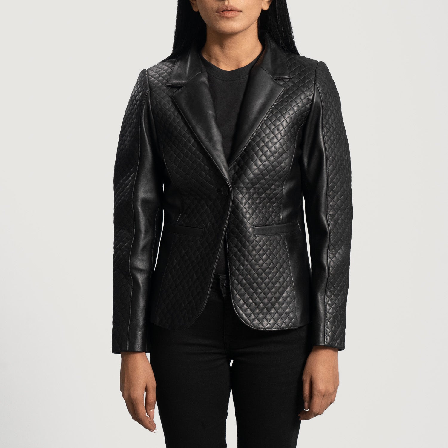 Quilted Black Leather Blazer  in USA