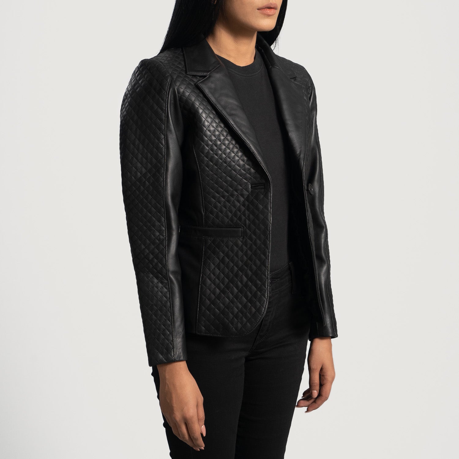 Black Quilted Leather Blazer  in United state market