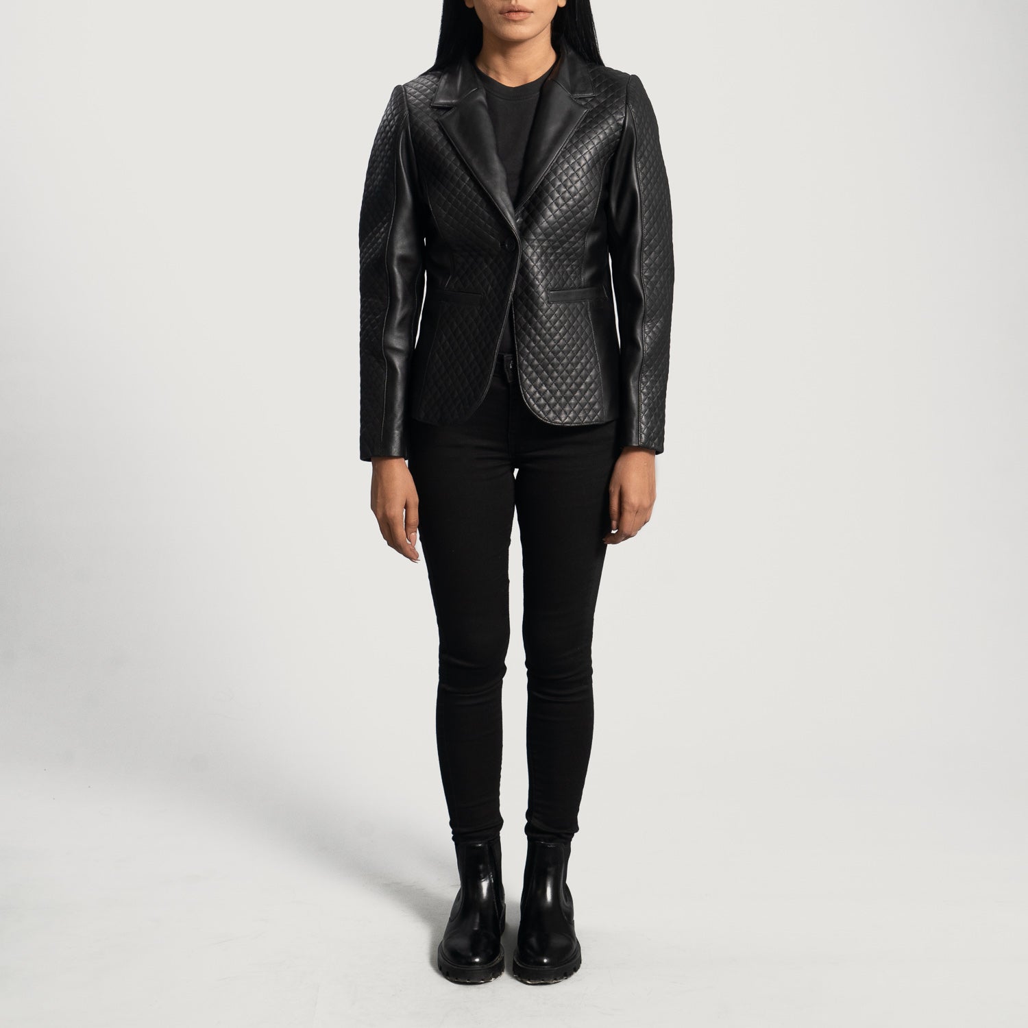 TJS Black Quilted Leather Blazer in USA style