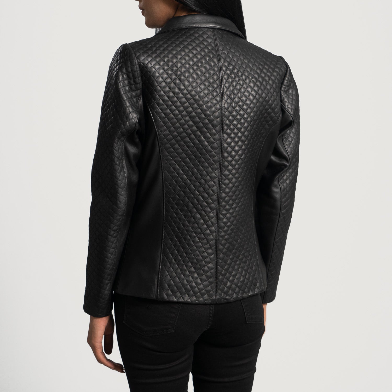 Stylish Quilted Black Leather Blazer  in UK style