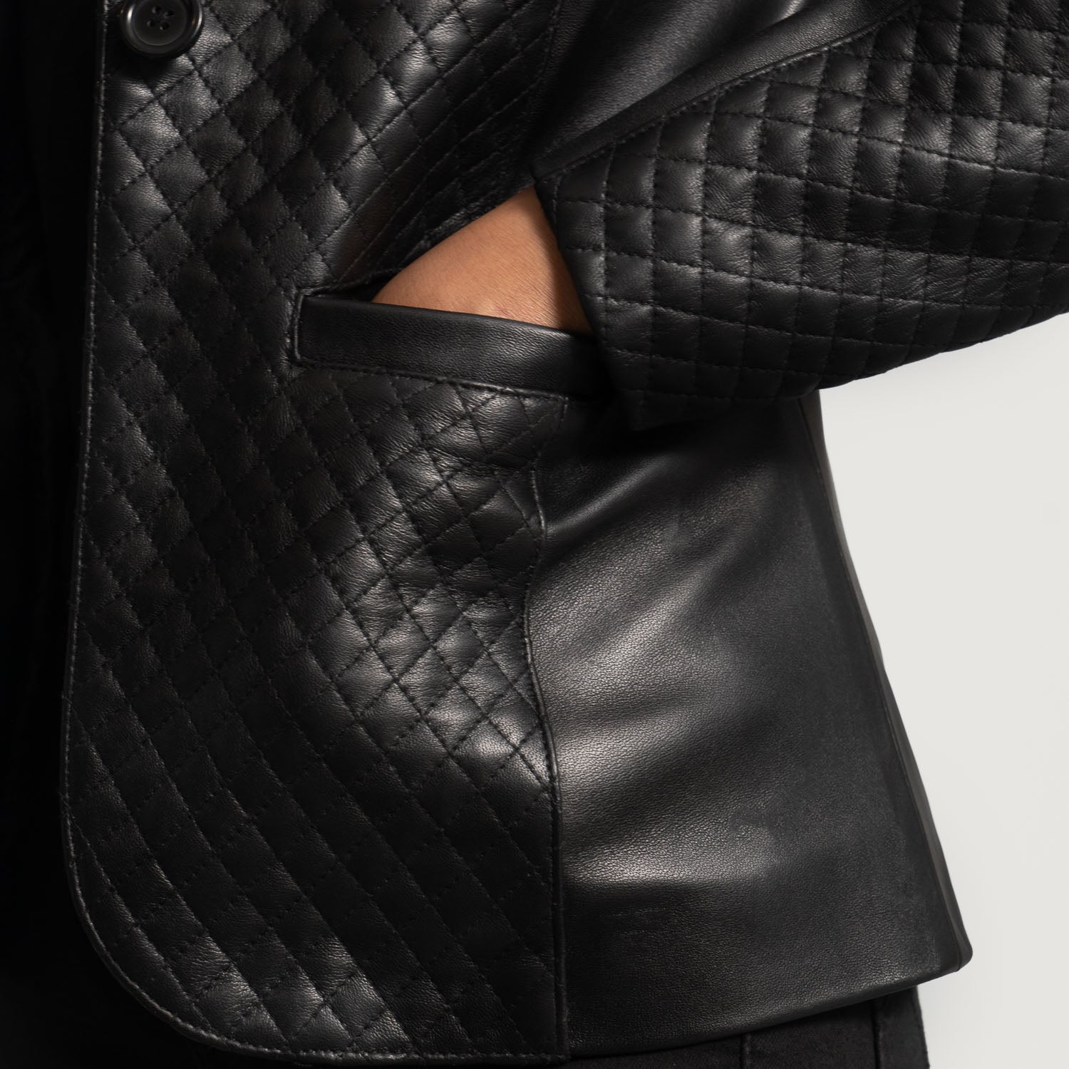 TJS Quilted Leather Blazer in Black in United state market