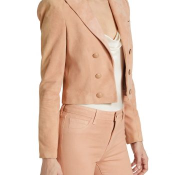 Pink Real Suede Cropped Blazer For Women