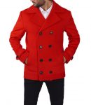 Red double-breasted wool peacoat for men in USA