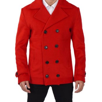 Men's classic red wool peacoat outerwear in France style
