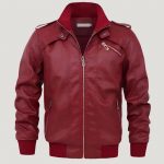 Shop RED LEATHER BOMBER JACKET FOR MEN 1 chouyatou_Mens_Casual_Full_Zip_Lightweight_Moto_Pu