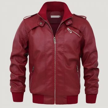 Stylish red leather bomber jacket for men and women in USA