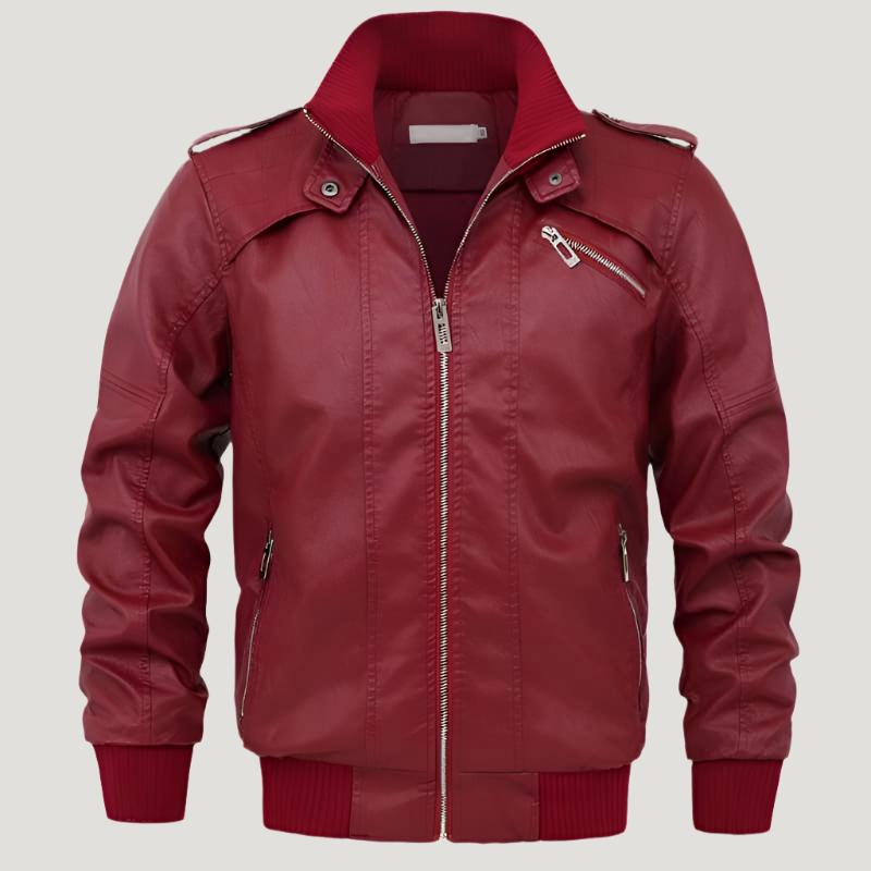 chouyatou_Mens_Casual_Full_Zip_Lightweight_Moto_Pu Stylish red leather bomber jacket for men and women in USA