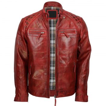 Lightweight slim-fit leather jacket with adjustable waist and cuffs