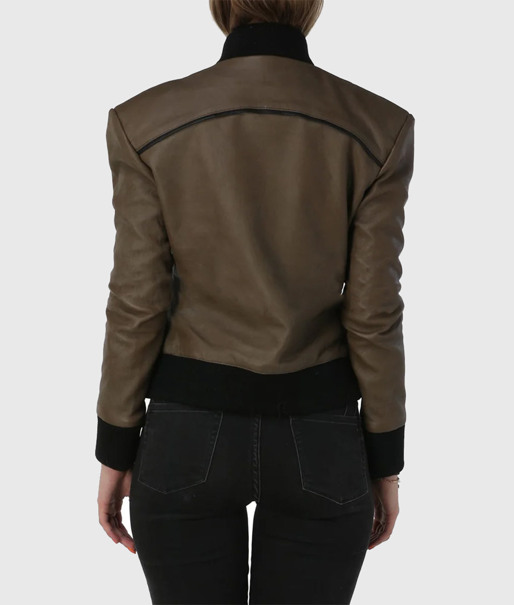 Betty-Womens-Brown-Bomber-Leather-Jacket-3 Premium Women Olive Bomber Leather Jacket in usa