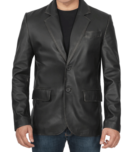 Black_Leather_Blazer_Jacket__96056_std Two-button leather blazer for men in France style