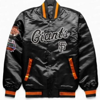 San Francisco Giants black satin jacket front view