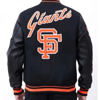 Black and white wool leather Giants varsity jacket in American Style