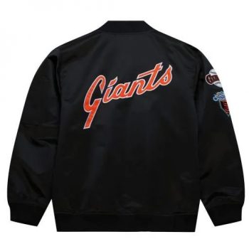 Lightweight Giants black satin jacket for men and women in American Style