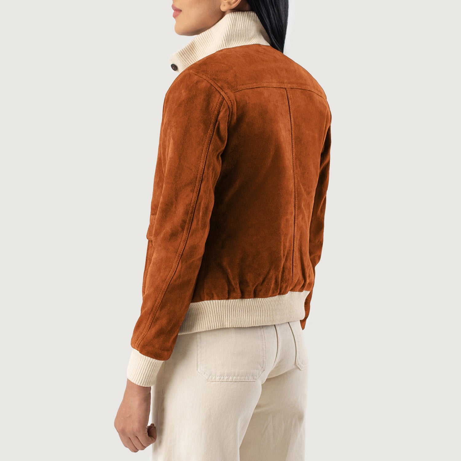 Women_Sasha_A1_Brown_Suede_Bomber_Jacket_Tilted_Back-8-1720090307788 Back Side View Sasha A1 Brown Suede Bomber Jacket