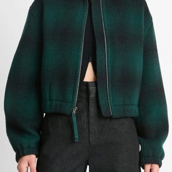 Shadow Plaid Women's Wool Blend Bomber Jacket in USA