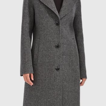 Single breasted textured wool blend coat with clean lines in USA