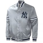 Shop Slider NY Yankees Varsity Gray Satin Jacket