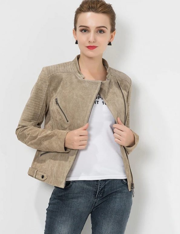 TJS Women’s Slim Fit Leather Jacket