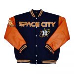 Navy and orange jacket with 'Space City' text and logo on a white background